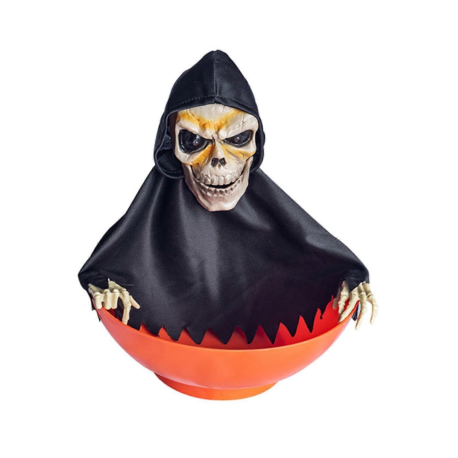 Animated Halloween Candy Holder with Screaming Skull, Motion Sensor, Indoor Decoration, Spooky Theme