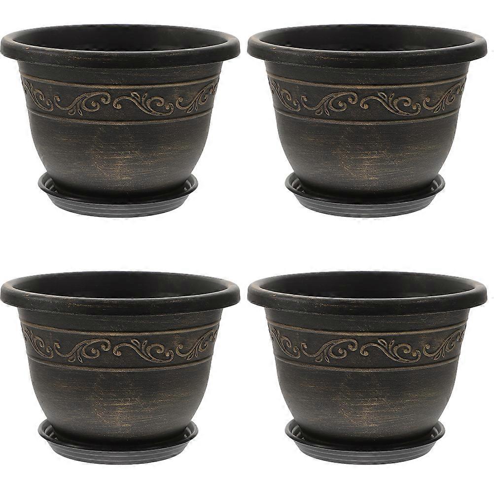 Bonsai Pots With Drainage Tray Resin Planter Use Dark Brown 4 Sets