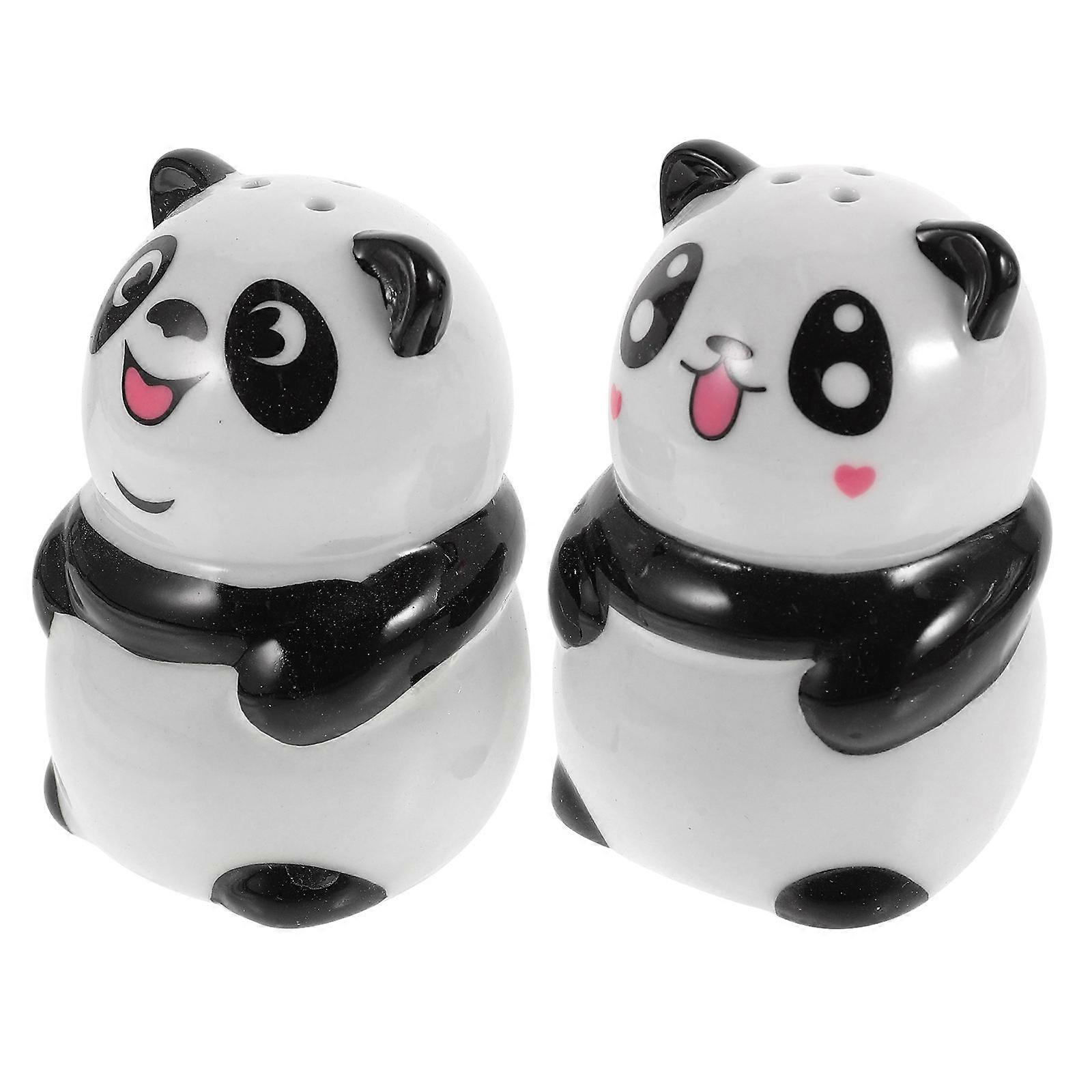 Cute Panda Toothpick Holder Ceramic Spice Containers for Dining Room Multi-Function Seasoning Storage 8.50X6.00X5.50CM 2Pcs
