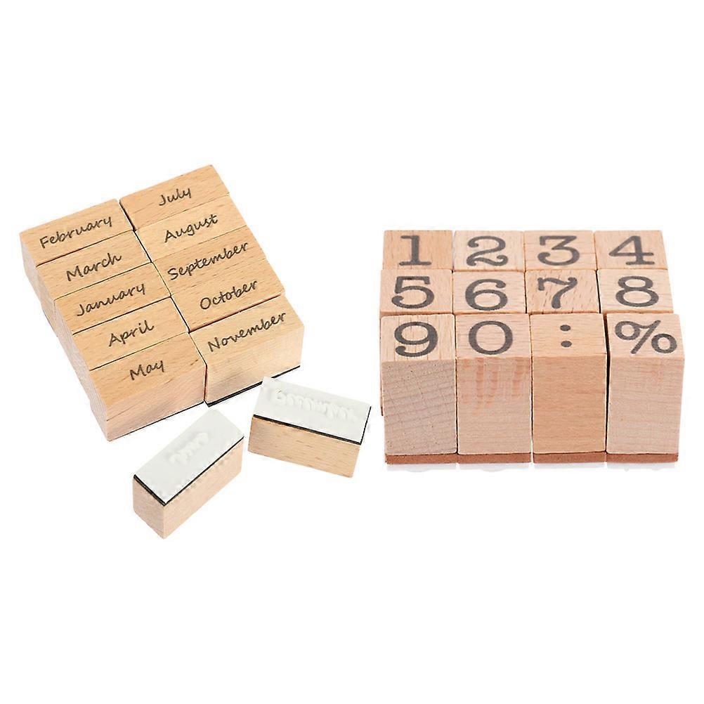 Stamp Wood Small Ink Stamp for Crafting Journal Stamping Supplies Square Rubber 2 Sets