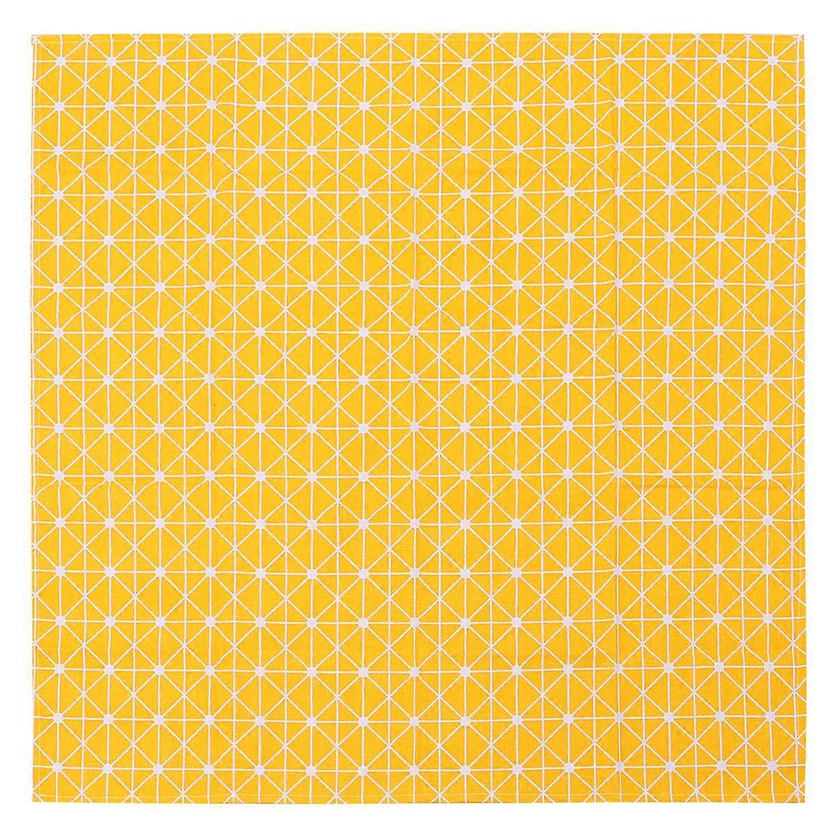 Yellow 90x90cm Cotton Linen Tablecloth Creative Checkerboard Print for Homeowners Thicken Decorative 1Pack