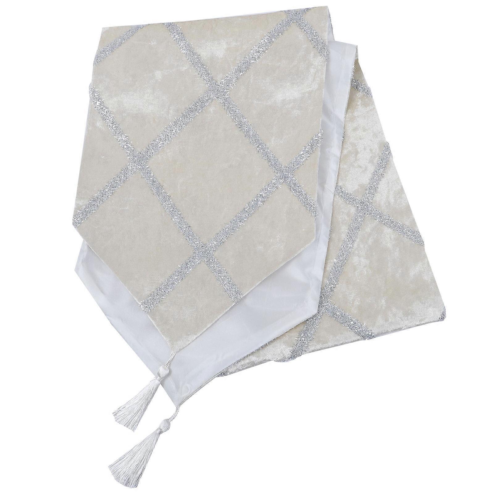Table Runner For Dining Table Elegant Rhinestone Strips White Polyester Protect From Scratching 180X28X0.1CM 1Pcs