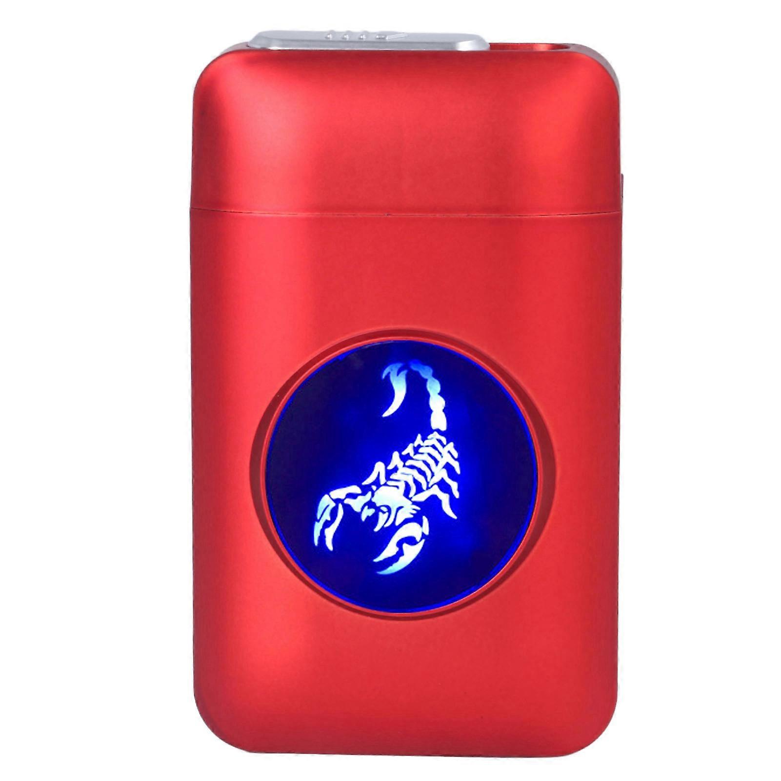 USB Rechargeable Cigarette Case Box with Windproof Lighter Holding 19pcs 84mm to 100mm Cigarettes Red Scorpion 