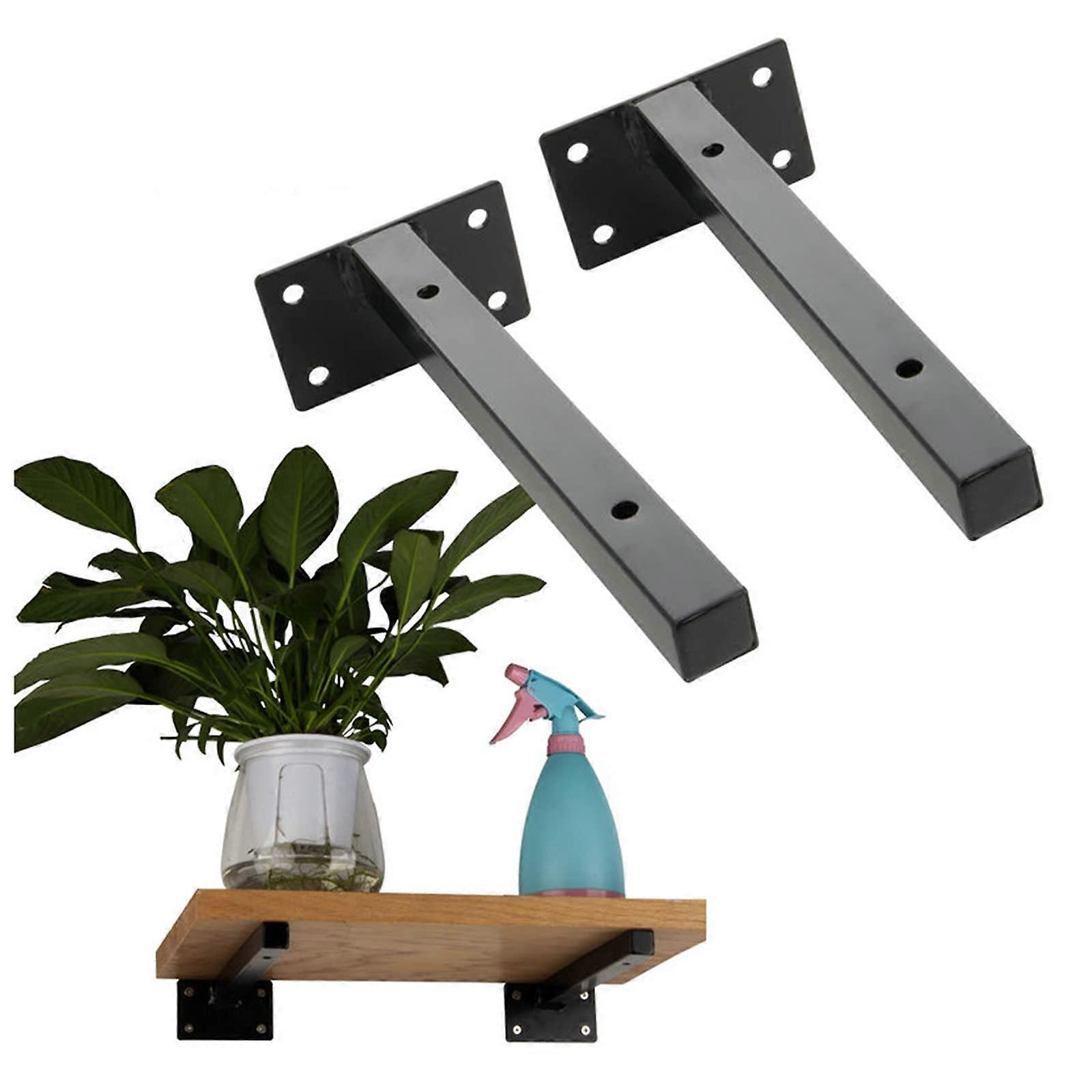 Shelf Bracket - Metal T Shape Floating Shelf Bracket, Wall Mounted, 35cm Black Industrial Style with Screws and Anchors