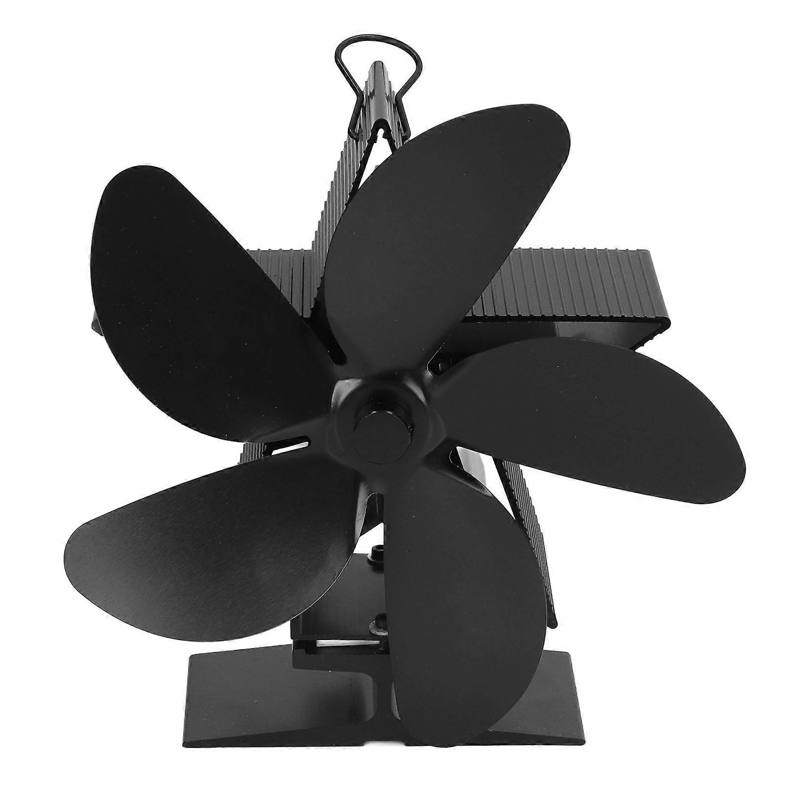 5 Blade Wood Stove Fan Black Automatic Start Non Electric Safe Heat Powered Fireplace Fan