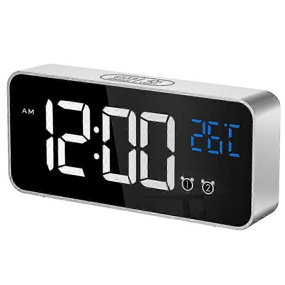 Large Digital Alarm Clock for Visually Impaired - Big Electric Clock, Jumbo Numbers, Dimmable Brightness, USB Ports, Silver