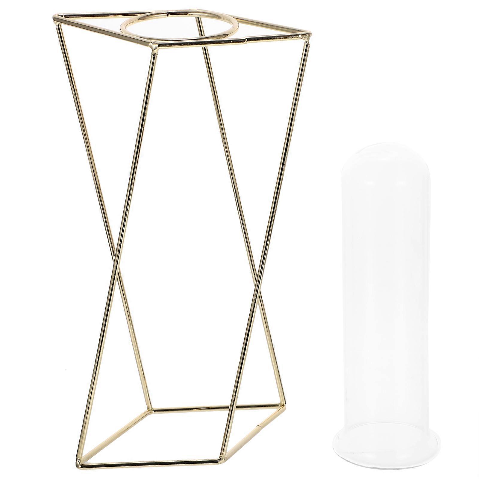 Golden Geometric Vase for Home Use Made of Glass and Iron 1Pc