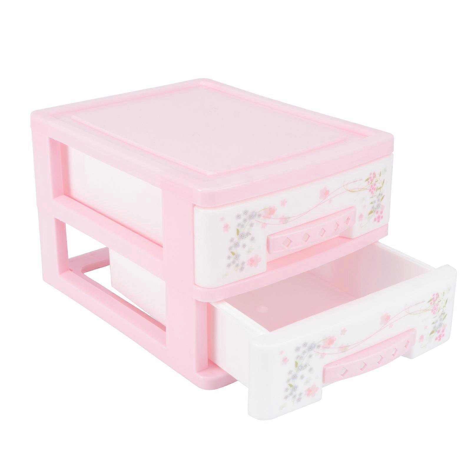 Storage Box Small Cosmetics Pink 17X13CM 2 Layers PP Organizing 1PC