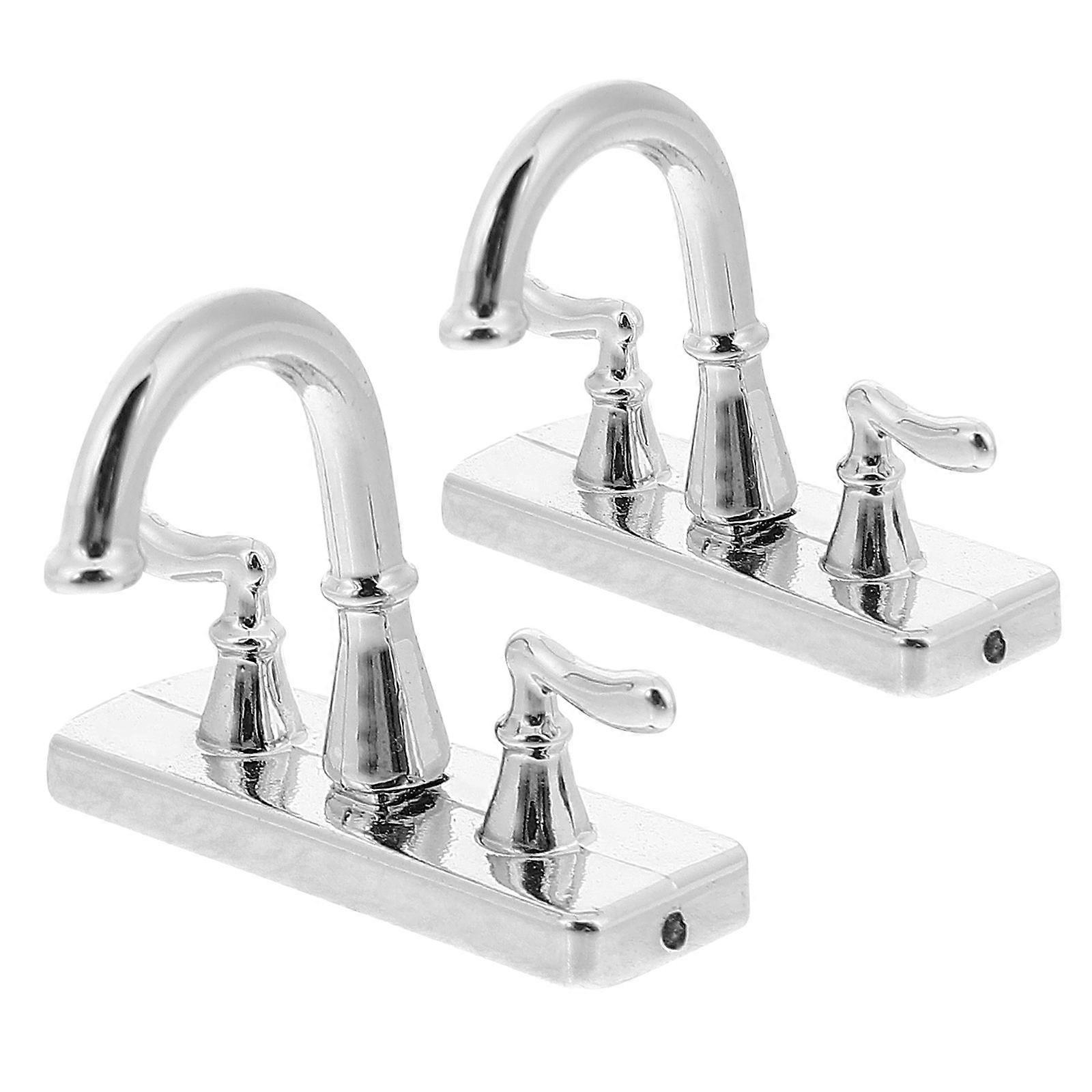 Dollhouse Decoration Modern Mini Faucet for Kitchen Scene Double Faucet Design Plastic 2Pcs