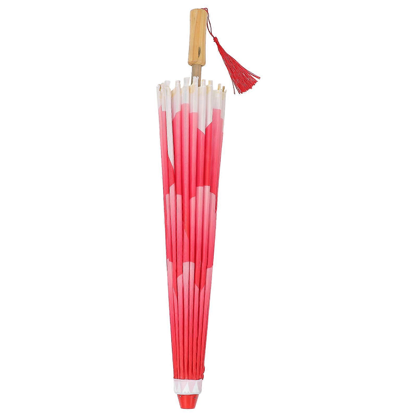 Handmade Silk Craft Umbrella for Dancing with Red Color and Strong Bamboo Handle 82cm Diameter