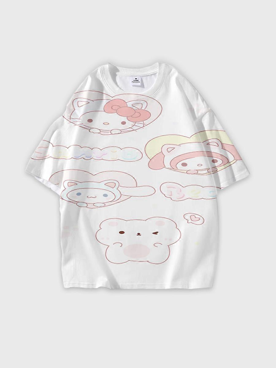 T-shirt round neck Cartoon Pattern loose short sleeve E1611
