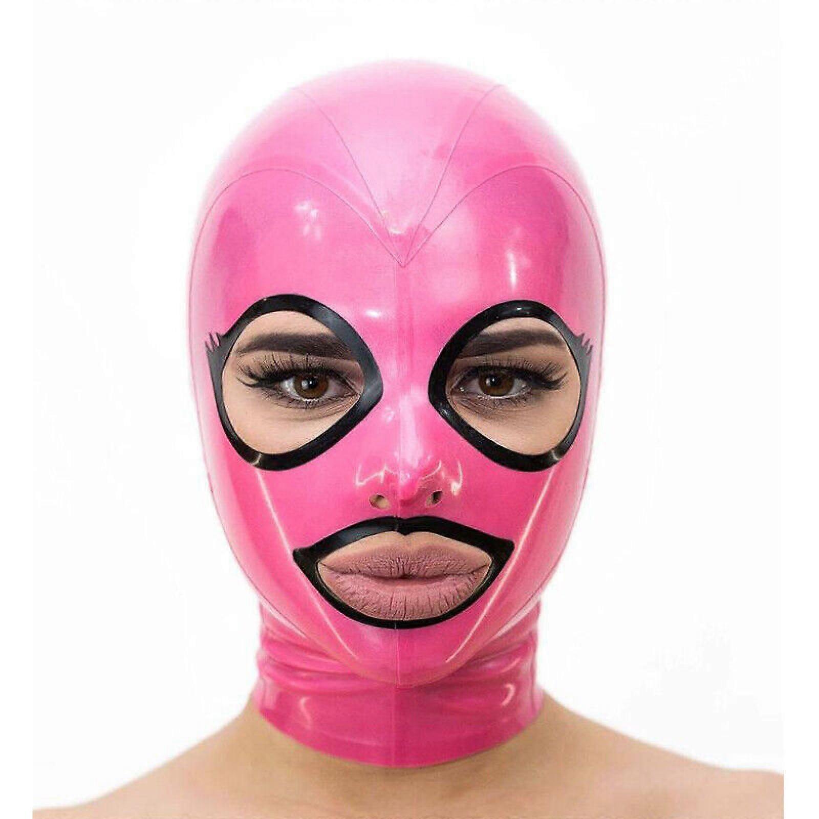 Latex Mask XL Pink and Black, Hooded Latex Mask, Latex Headwear, Party Mask, 100% Latex