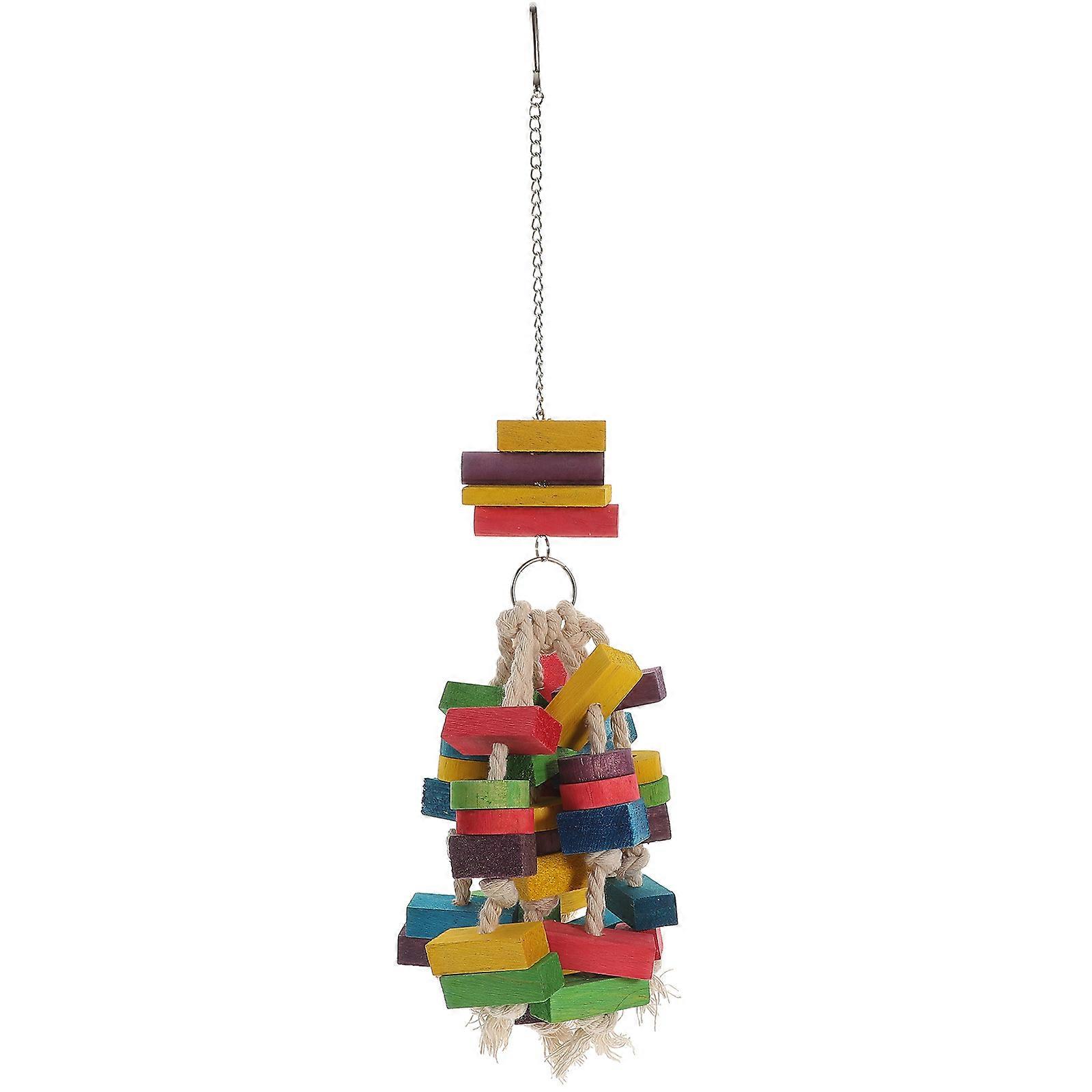 Durable Wood Bird Toy for Parrots and Parakeets in Cage Hanging Chew Toy for Pet Birds Medium Size