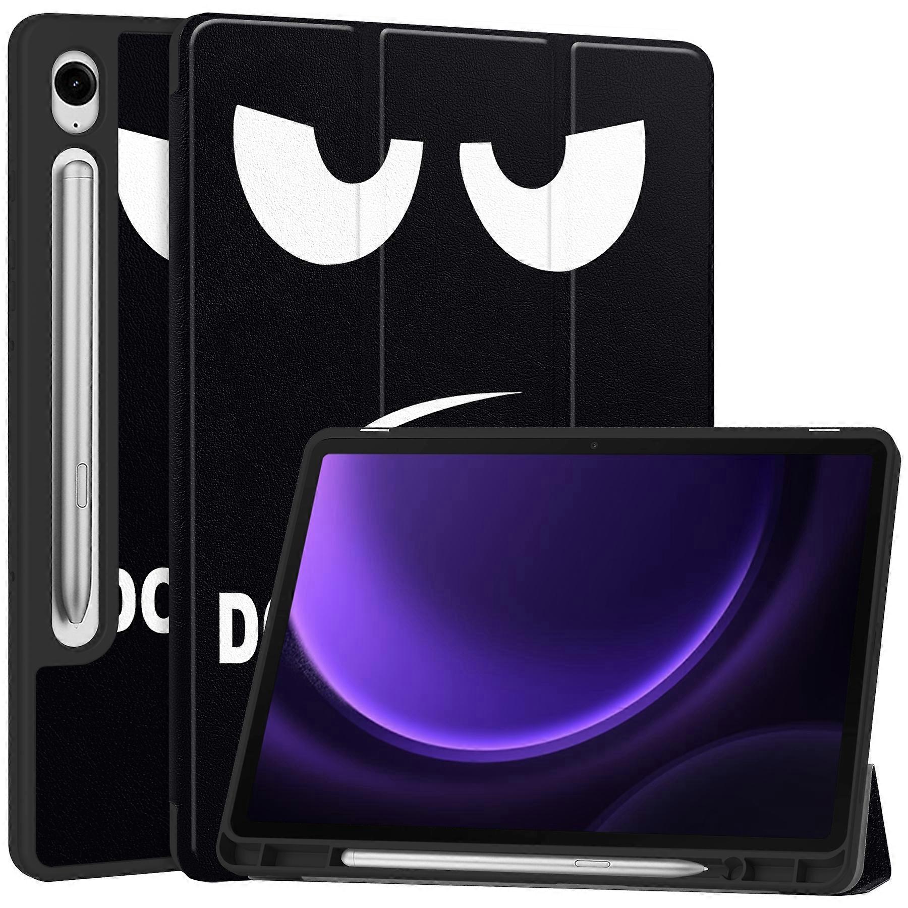 TKdaddy For Samsung Galaxy Tab S10 FE S9 FE Tab S9 Case Leather Pattern Printing Smart Tablet Cover with Pencil Holder Don't Touch Me