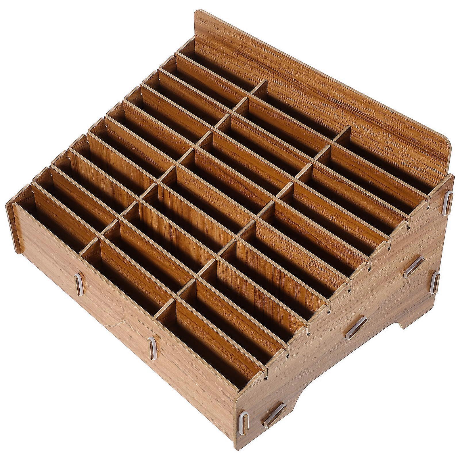 Wooden 30-Grid Cell Phones Storage Box Desktop Mobile Phone Holder Organizer