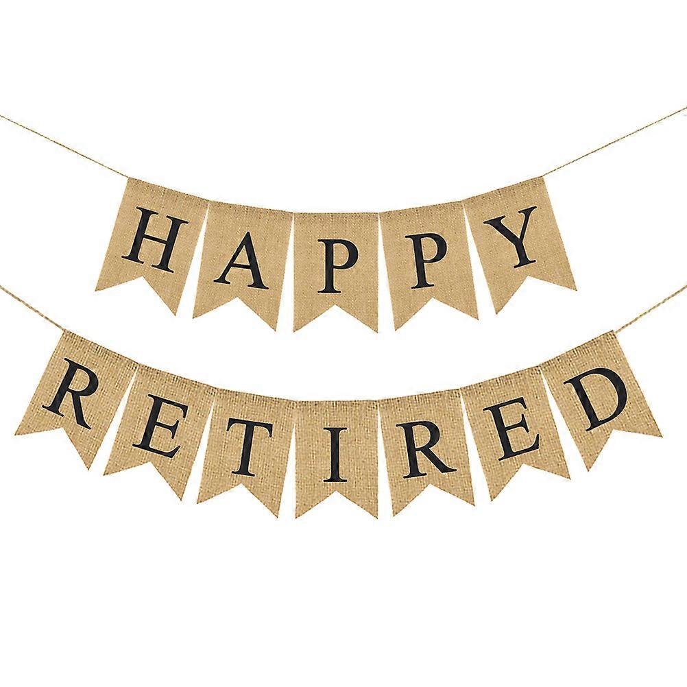 Reterie Party Decoration, 2pcs Happy Retired Burlap Banner Bunting Retirement Sign Hanging Garland Retired Party Photo Background
