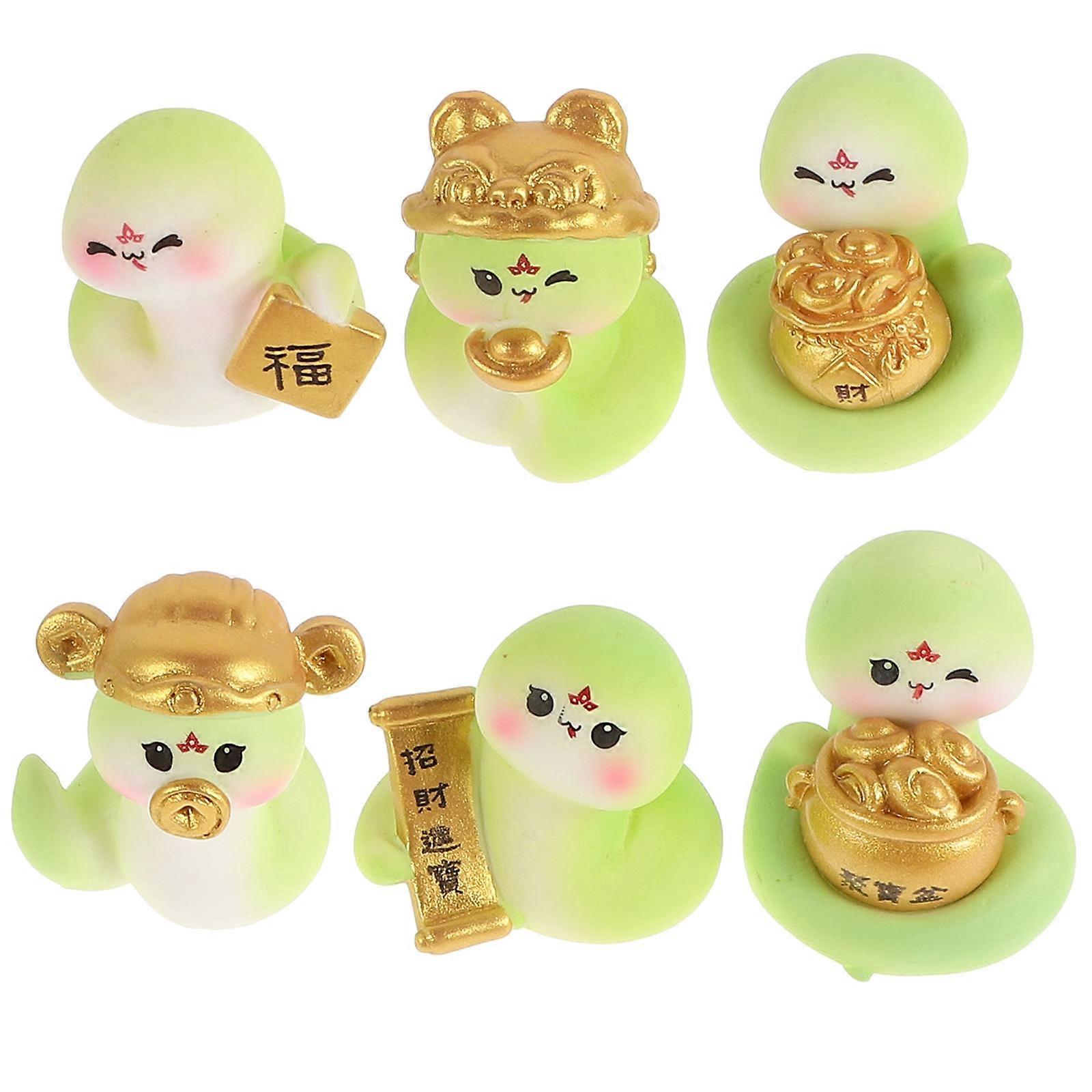 Tiny Snake Sculpture for Decoration Mini Resin Animal Figurine with Assorted Color Creative Design 6 Pieces