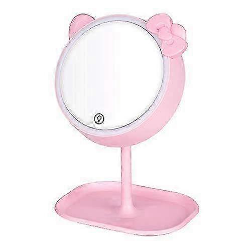 Pink Cat Ears Makeup Mirror with LED Light - Adjustable Touch Screen Vanity Mirror for Desktop Cosmetic Use & Beauty Routines