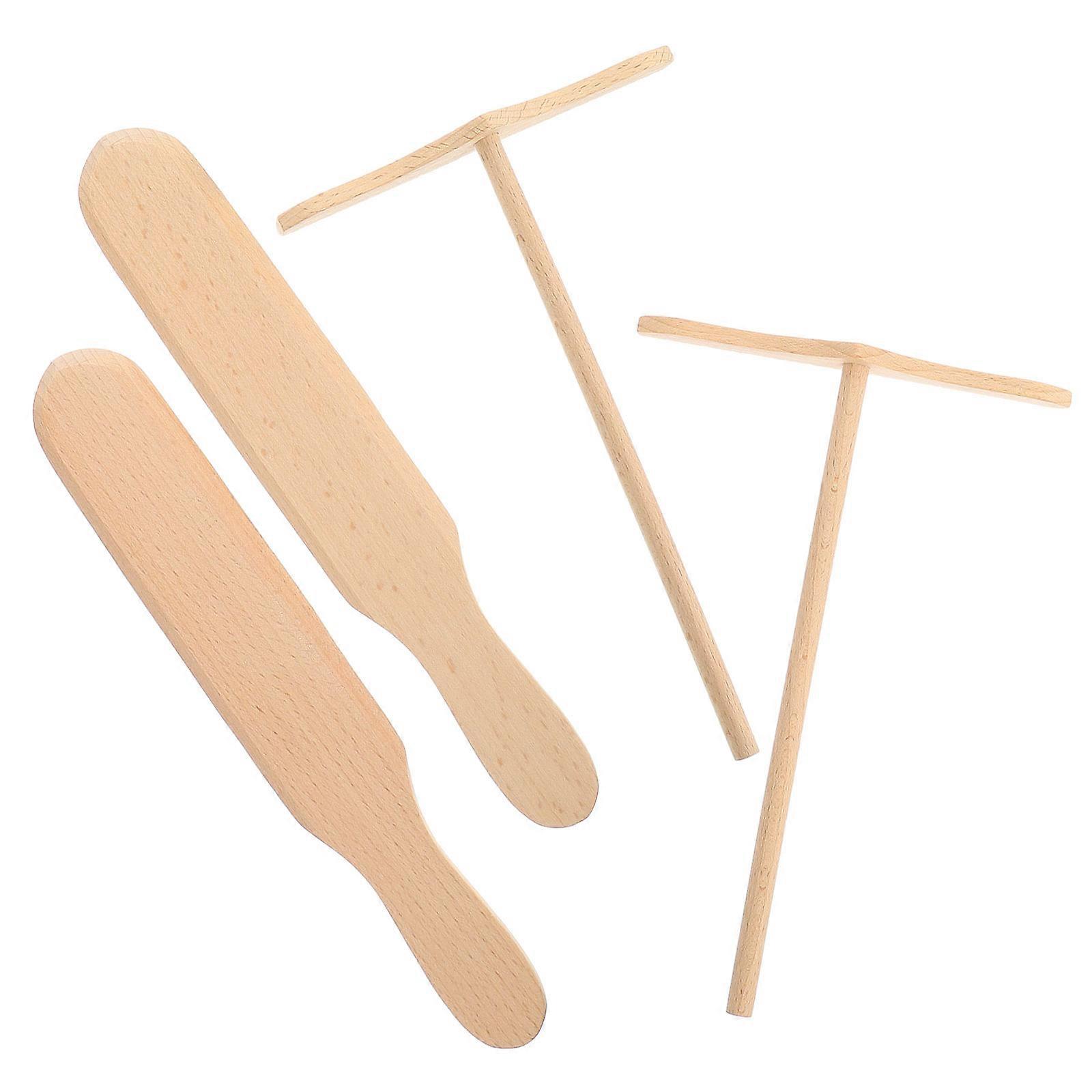 Pancake Flipper Tools Set 4Pcs Wooden Non-stick Kitchen Utensils Ideal For Home Cooks In Beige