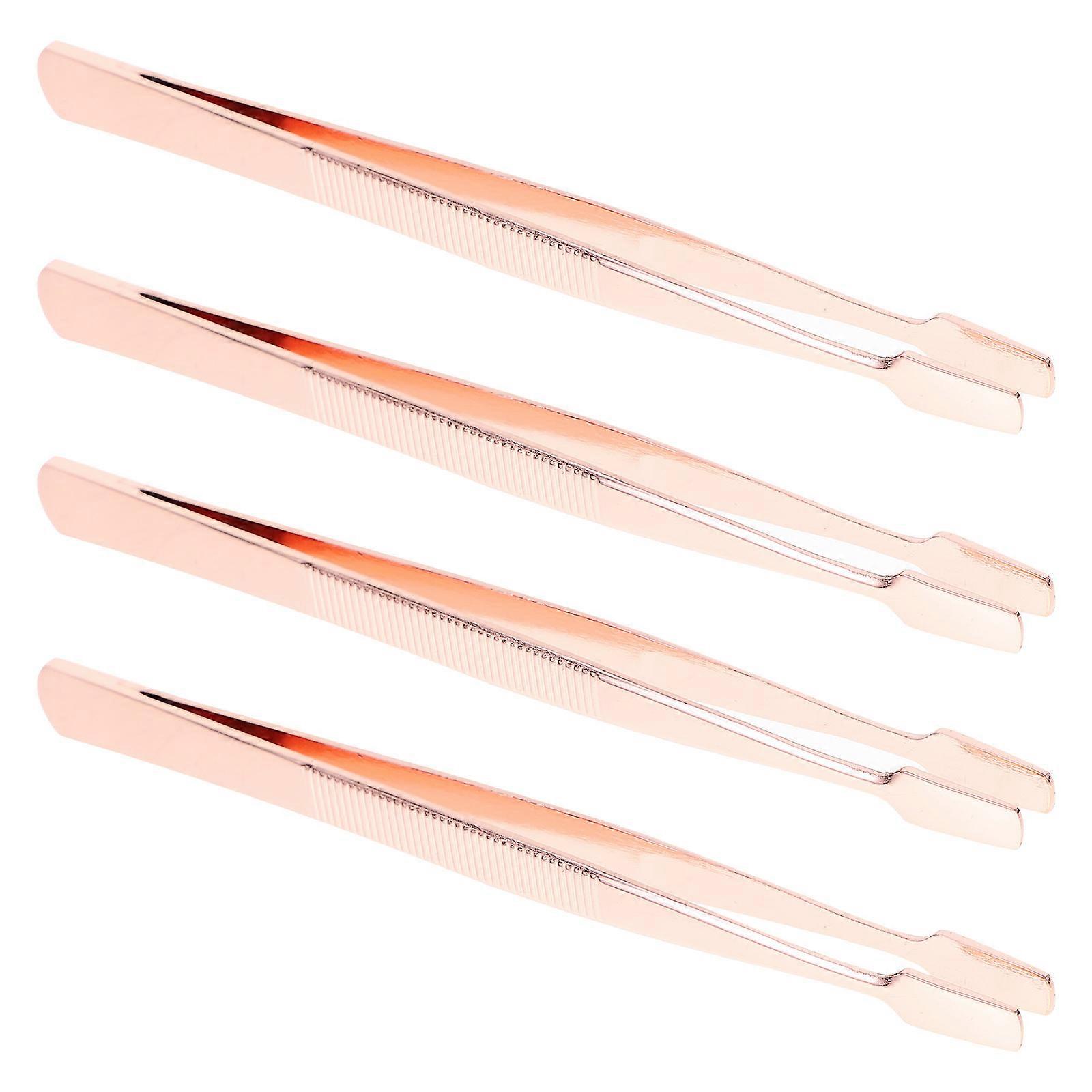 4pcs Rose Gold Stainless Steel Eyelash Tweezers, Durable Lash Applicator with Ergonomic Design for Easy False Eyelash Application, Suitable for