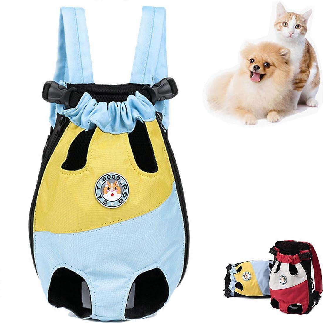 Portable Backpack for Dogs and Cats, Adjustable, 4 Leg Holes, EasyFit (S, Blue)