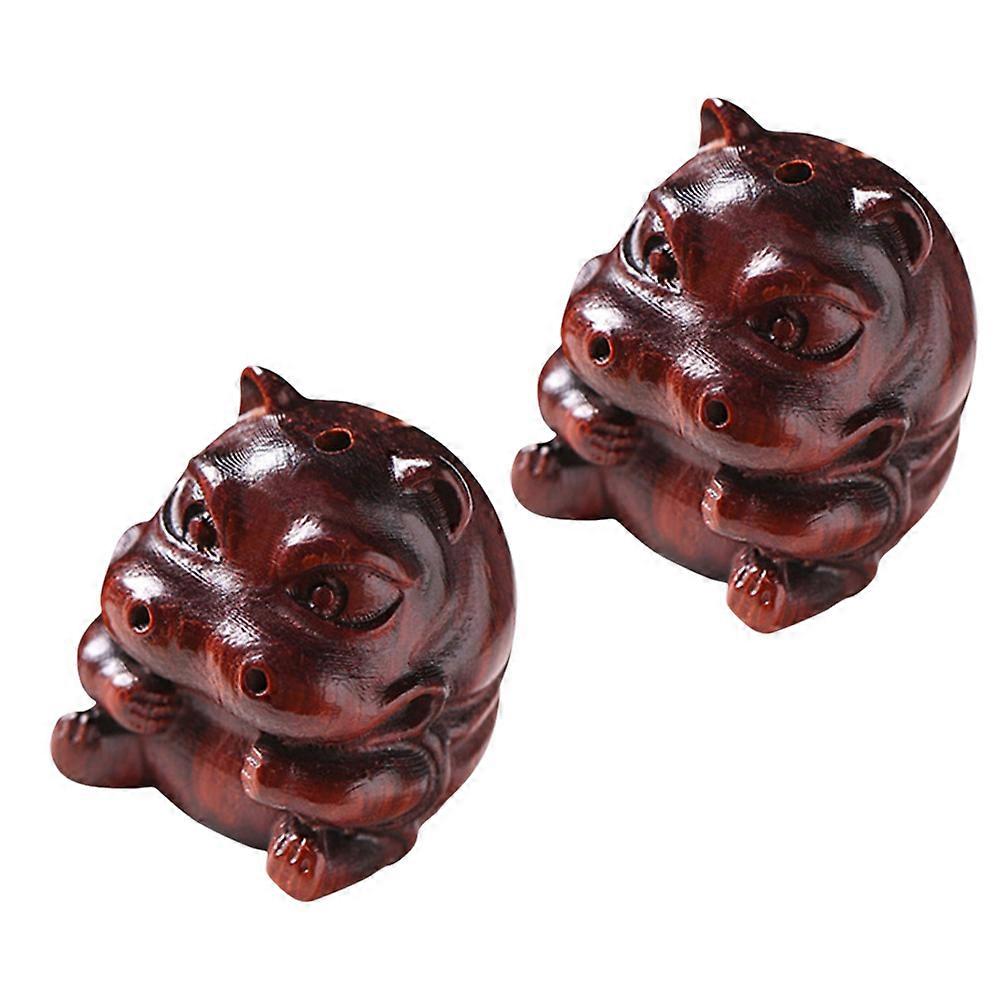 Dark Brown Wooden Hippo Figurines Cute Keychain Charm Versatile Decor for Crafts and Accessories 2PCS