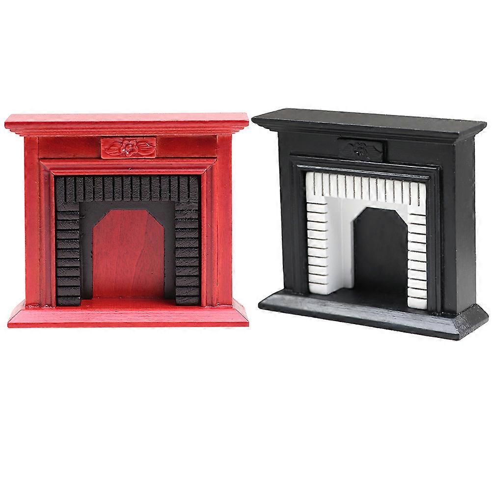 Tiny House Fireplace Dollhouse Furniture Set Miniature Design Wood Material Decorative Item 2Pcs
