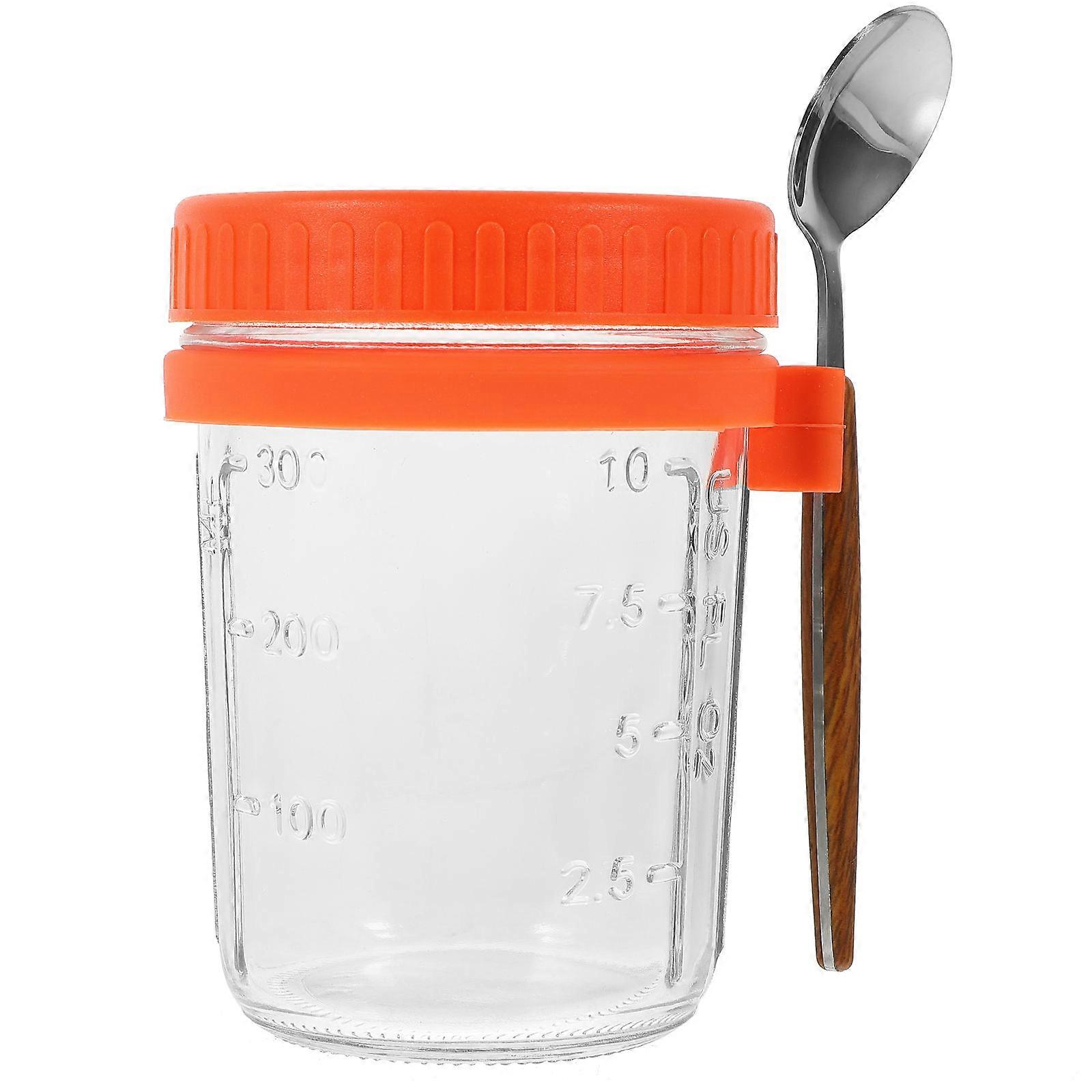 Portable Breakfast Cup with Lid and Spoon for Home Use Made of Glass and Silicone Orange 1 Set
