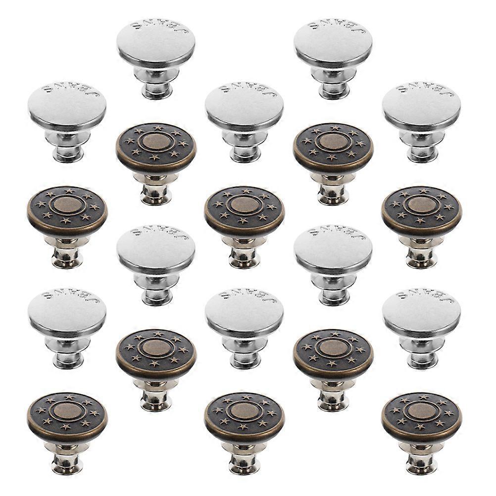 20 Pcs Adjustable Waist Buttons Nail free Reusable Buttons (Silver Bronze)