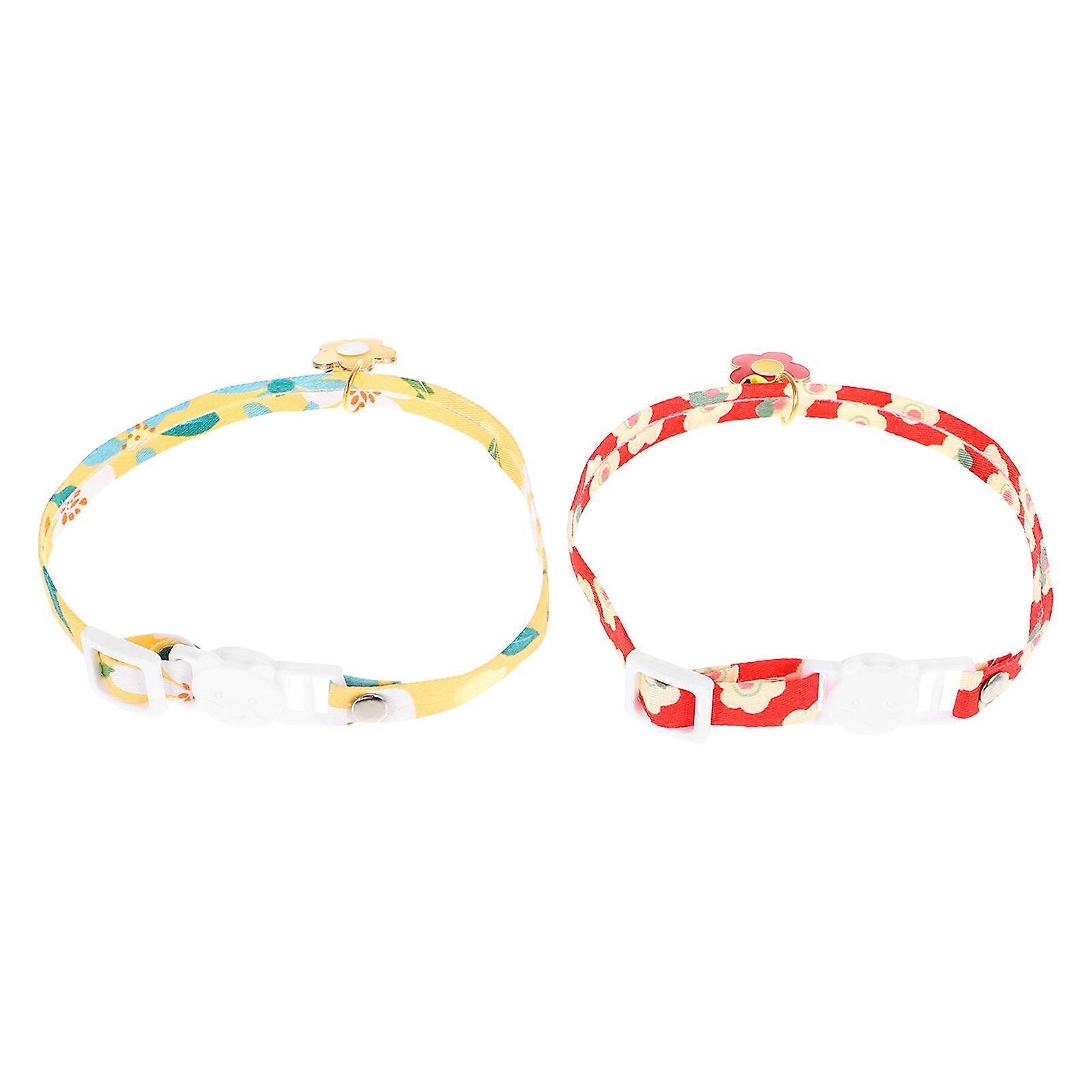 Adjustable Cat Bell Collar With Flower Printing Design Perfect For Daily Life And Special Occasions 2Pcs