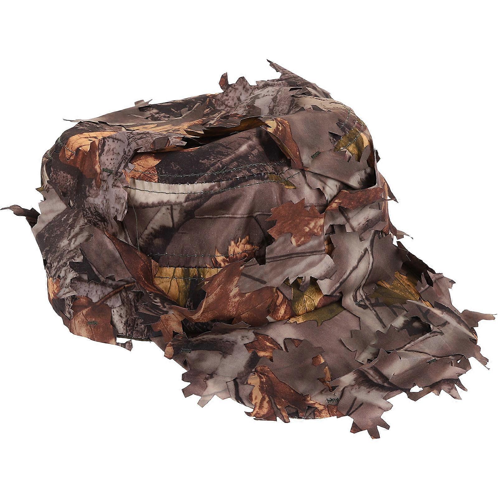 Camo Hunting Hat With Leaf Decoration For Men And Women Suitable For Outdoor Activities Adjustable Design 1 Pcs