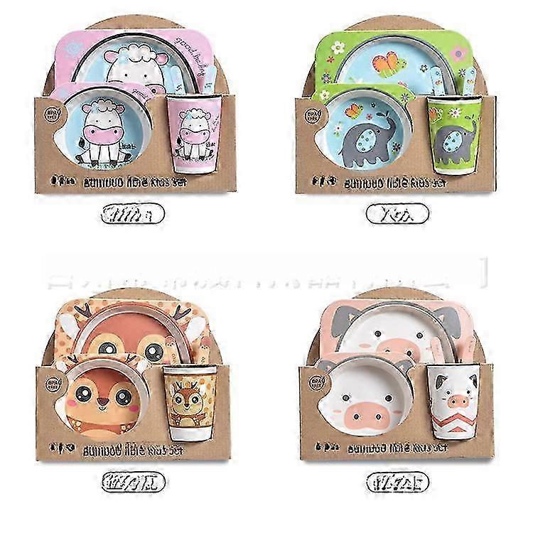 مجموعة أواني الطعام للأطفال المصنوعة من ألياف الخيزران الإبداعية - أدوات مائدة صديقة للبيئة مكونة من 5 قطع لرياض الأطفال ووجبات الأطفال