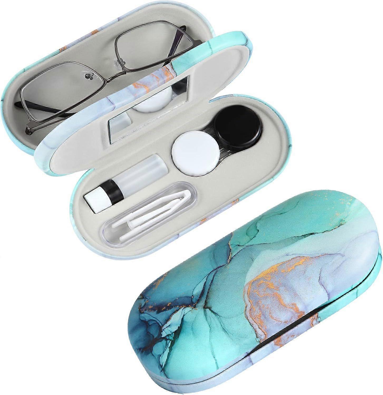 2 in 1 Double Sided Portable Contact Lens and Eyeglasses Case, Marbling, Multifunction, Durable, Compact, Portable Storage Kit