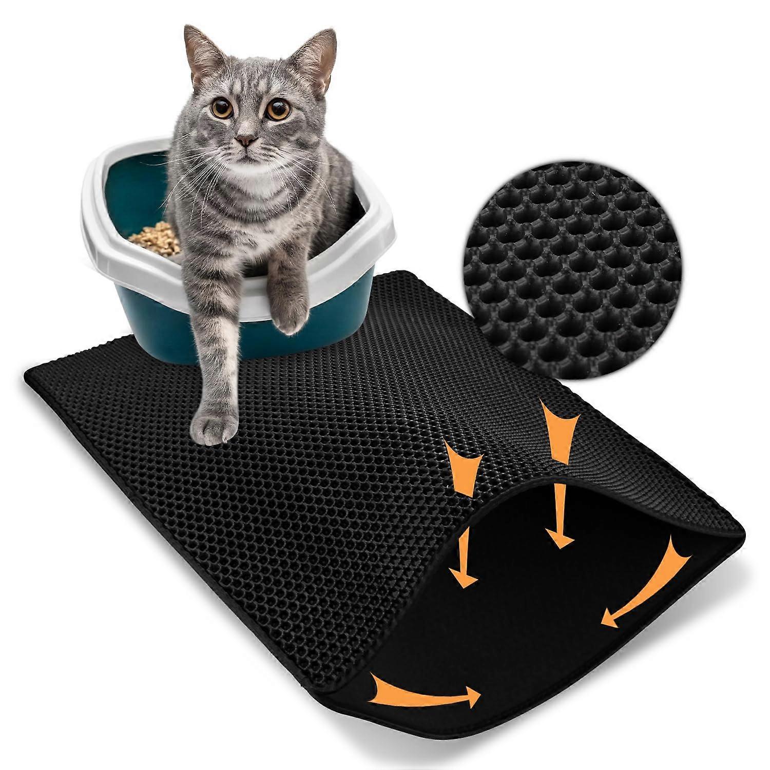 Cat Litter Tray Mat 78 cm x 60 cm Waterproof Double Layer Honeycomb Design for Easy Cleaning and Odor Control