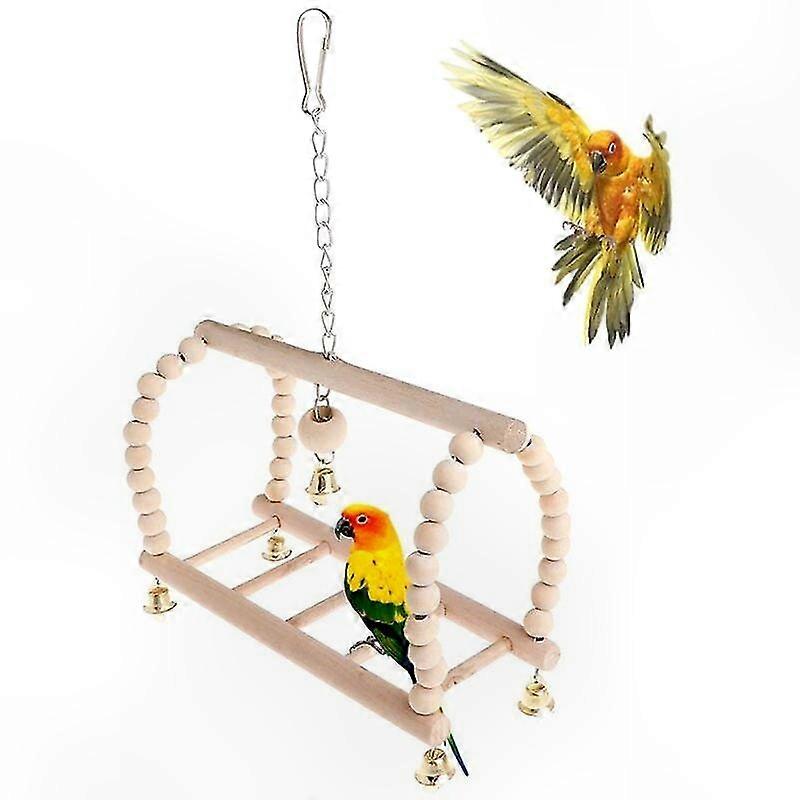 قفص الببغاء ، معلقة أرجوحة الركيزة معلقة الجسر الجرس حبل أرجوحة الطيور لعب الجرس الخرز الخشب ، أقفاص الببغاء الصغيرة الملحقات الزخرفية