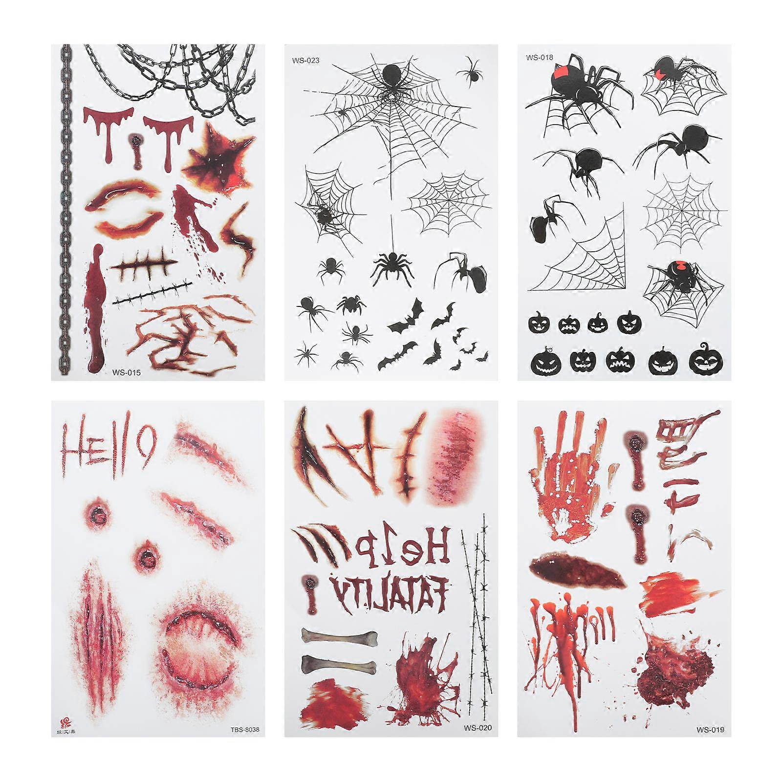Wound Decal Facial Stickers Day of The Dead Assorted Color Transfer Paper Waterproof 6sheets