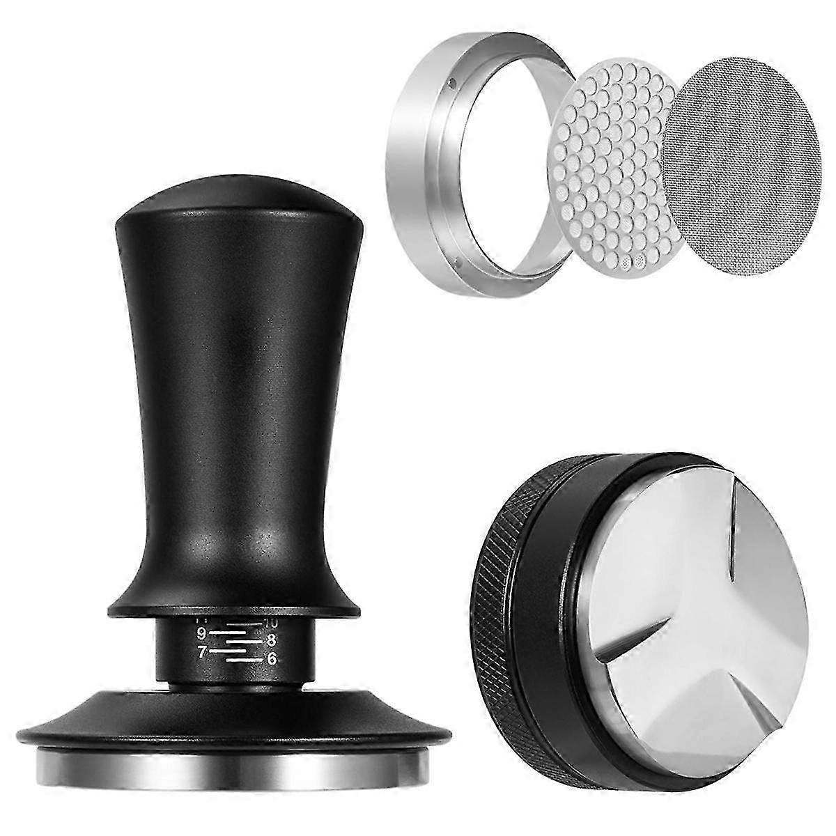 Espresso Tamper Set for Porta Filter with 58 mm Size - Adjustable Coffee Distributor & Tamper Strainer