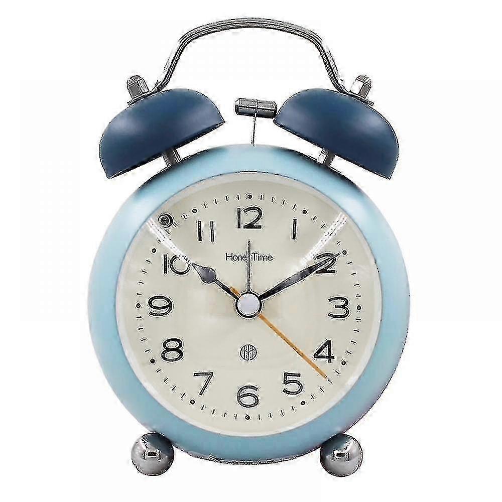 4 Inch Twin Bell Alarm Clock with Loud Battery-Operated Alarm and Adjustable Backlight in Light Blue