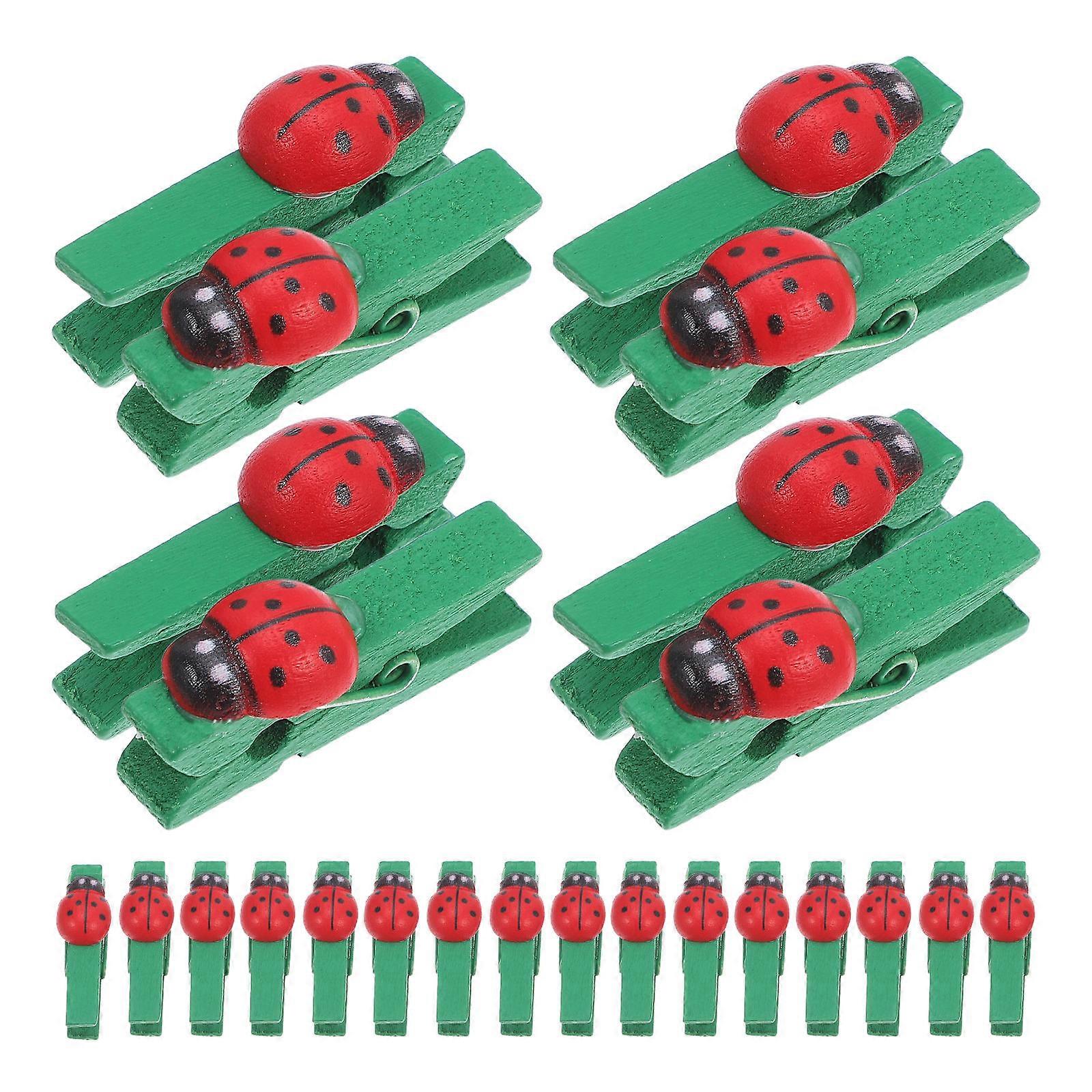 Mini Wooden Photo Clips for Photo Holding 30Pcs Ladybug Style Craft Paper Pegs