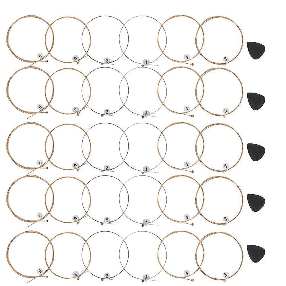 5 Set Guitar Strings Wooden Hex Carbon Steel Core Phosphor Copper Winding String