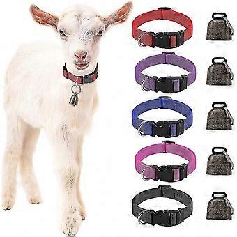 2024 5 Pack Goat Collars with Bells, Adjustable Nylon Collar Set with Loud Bronze Bell for Small Farm Animals Anti-Lost Grazing