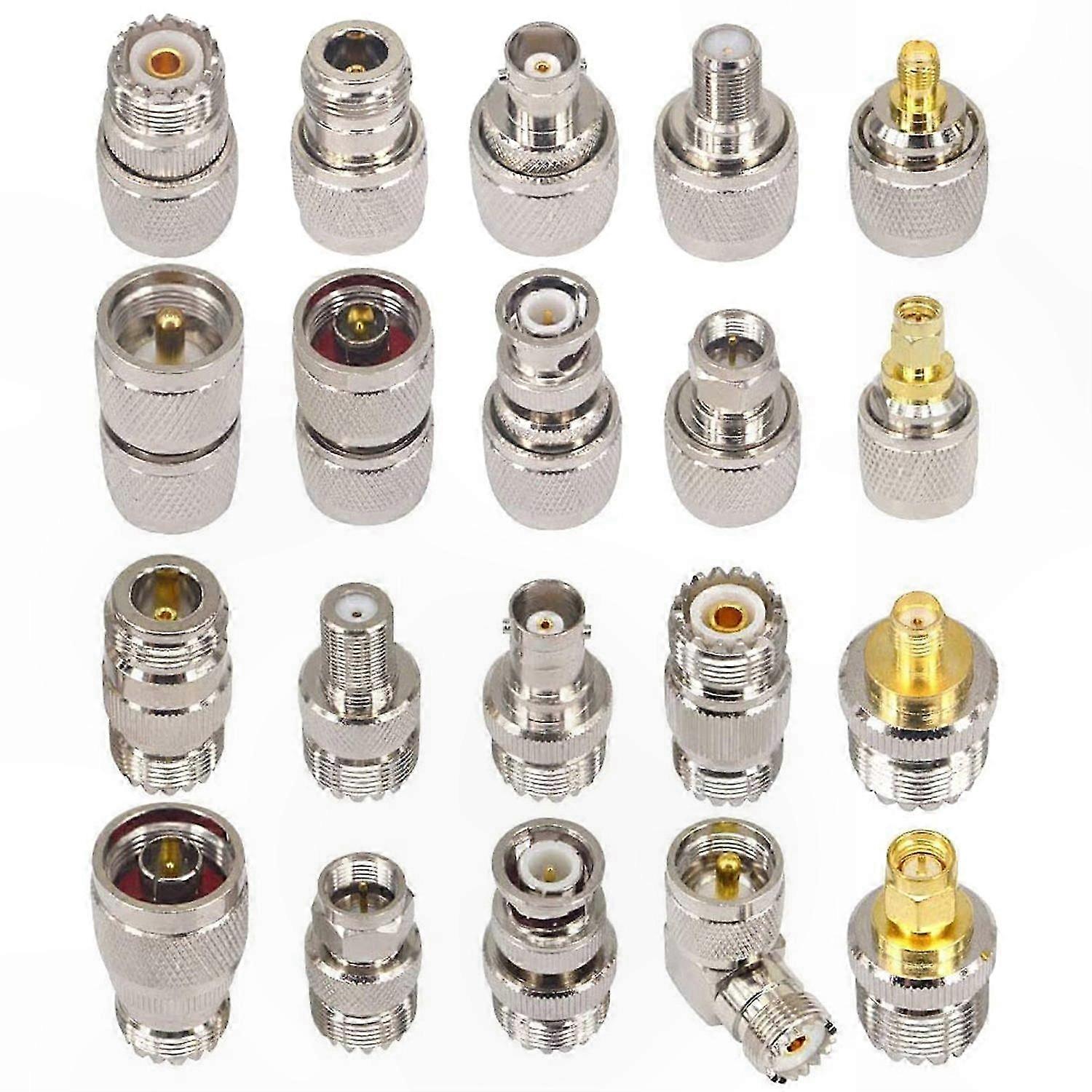 20-Piece Coaxial Connector Kit with UHF RF Adapters, SO239 PL259, SMA BNC N Fittings for Antenna and Radio Applications
