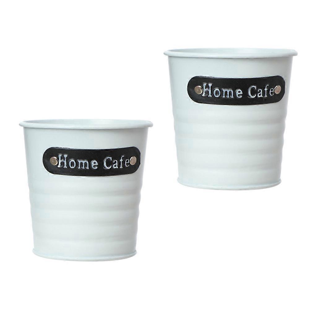 Mini Flower Bucket Iron Storage Bucket for Desktop Decoration 2Pcs White Set