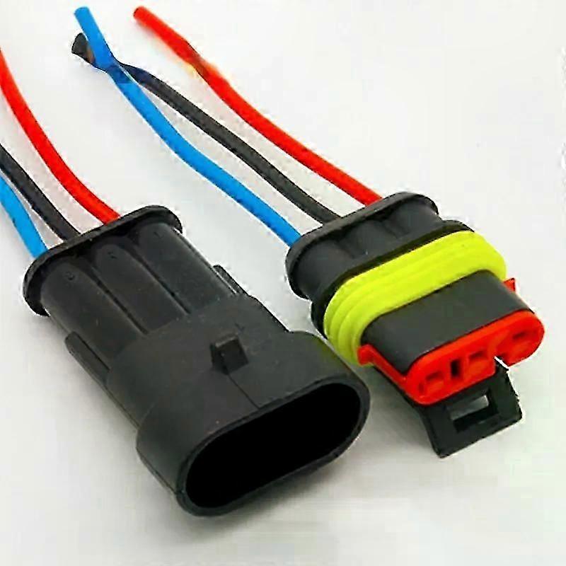 Waterproof 3-Pin Electrical Wire Connector Plug Set with Sealed Design and Cable for Auto Applications