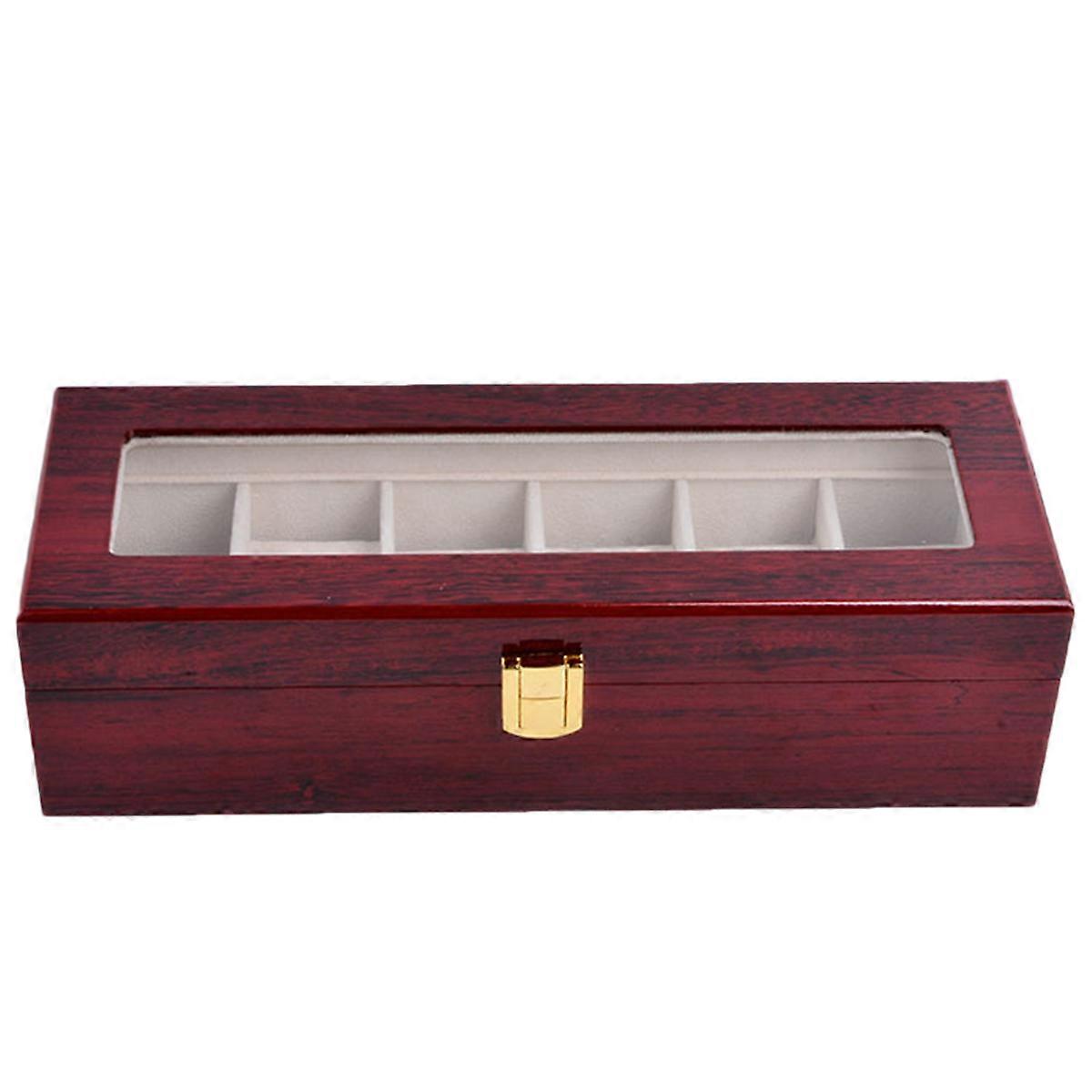 Wooden Watch Display Case for Display 6 Slot Watch Organizer Brown