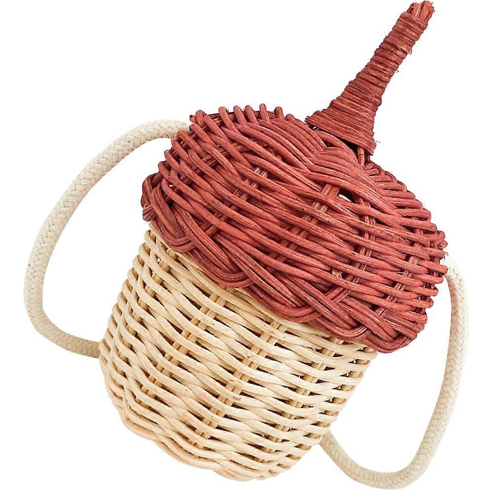 5Pcs Kids Rattan Pine Cone Cross-Body Bag for Photography Prop Use