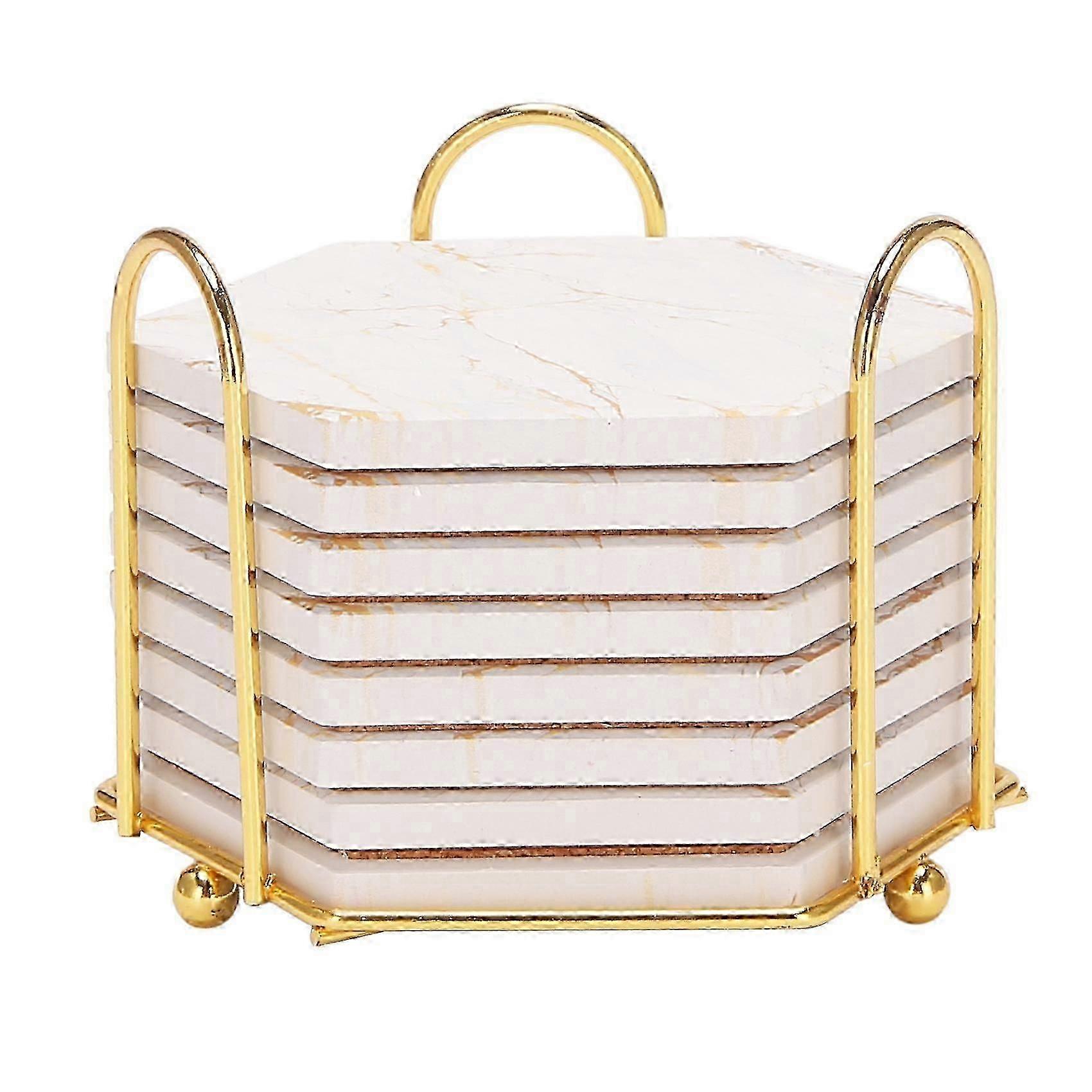 8 PC Coasters for Drinks Absorbent with Holder Marble Design Ceramic Coaster Set Super Absorbent