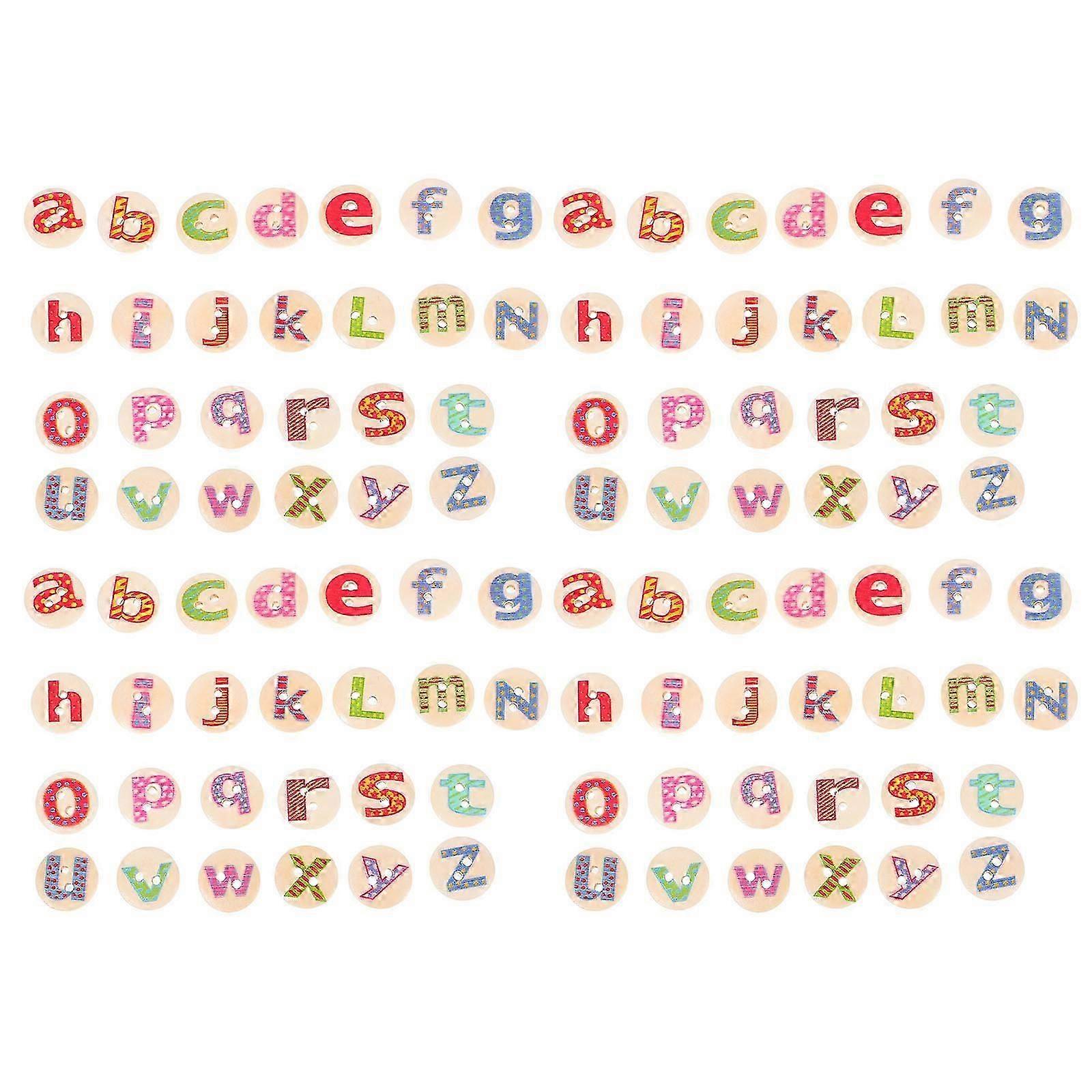 Alphabet Button Two-Hole Buttons Decorative For Crafts Artists 15Mm Wood Material