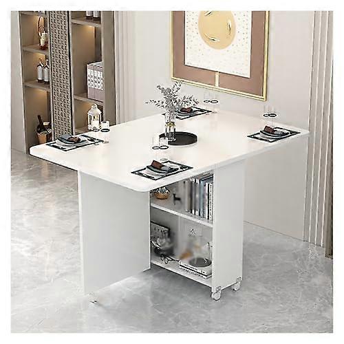 Foldable Dining Table for Small Spaces 140x70x75cm with 6 Wheels 2 Shelves Portable Kitchen Table for Home Office Dining Room