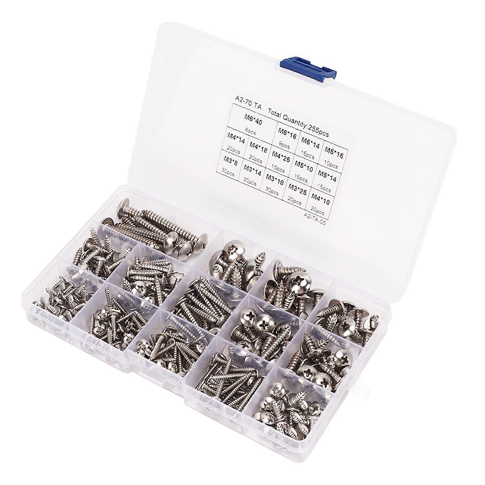 255PCS Self Tapping Cross Truss Head Screws 304 Stainless Steel Sheet Metal Screws M3 M4 M5 M6